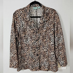 Sara Morgan Leopard Print Lightweight Blouse Top Size LA